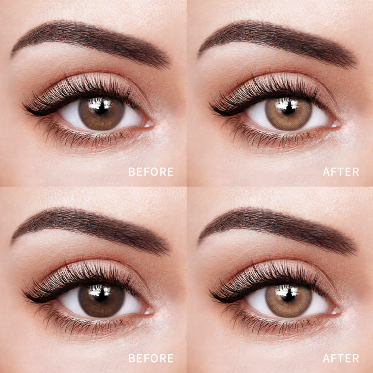 The before and after comparison of wearing 【Prescription】Rime Brown Contact Lenses.
